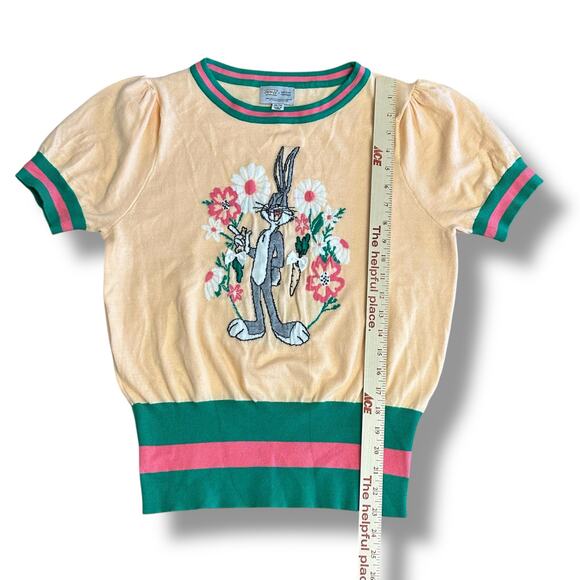 Unique Vintage x Looney Tunes Bugs Bunny Puff Sleeve Embroidered Top XL 1X - Picture 4 of 7